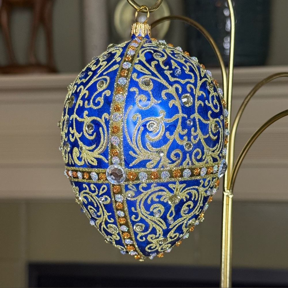 Joy To The World “Glitterazzi” Jeweled Filigree Egg-Handcrafted in Poland w/Box